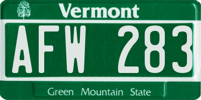 VT license plate AFW283
