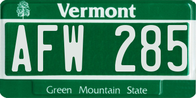 VT license plate AFW285