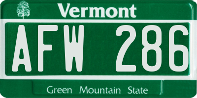 VT license plate AFW286