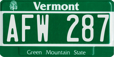 VT license plate AFW287