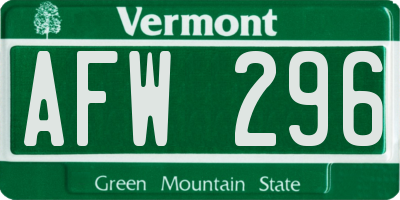 VT license plate AFW296