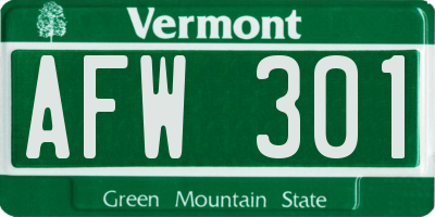 VT license plate AFW301