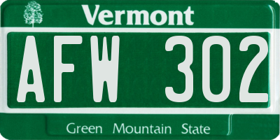 VT license plate AFW302