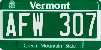 VT license plate AFW307