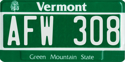 VT license plate AFW308