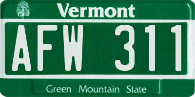 VT license plate AFW311