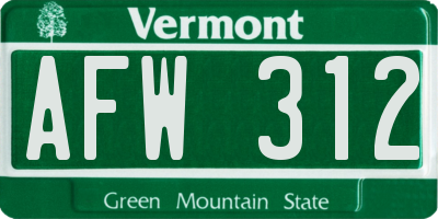 VT license plate AFW312