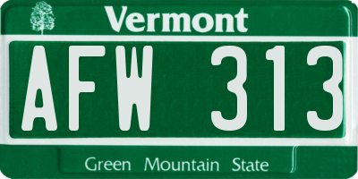 VT license plate AFW313