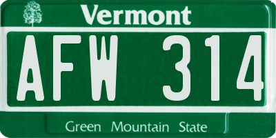 VT license plate AFW314