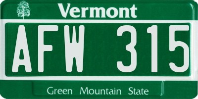 VT license plate AFW315