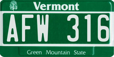 VT license plate AFW316