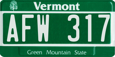 VT license plate AFW317