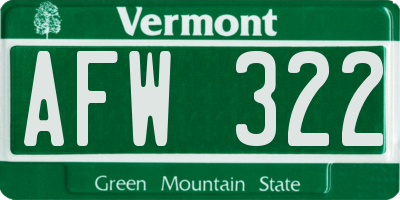 VT license plate AFW322