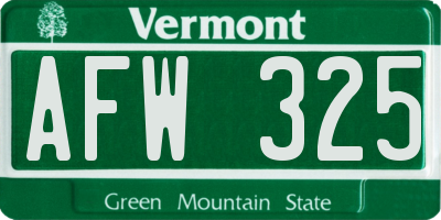 VT license plate AFW325