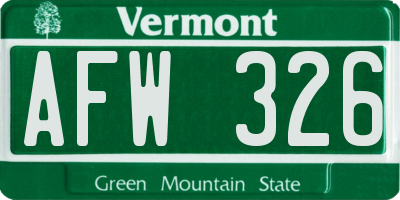 VT license plate AFW326