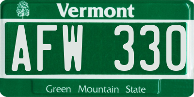 VT license plate AFW330