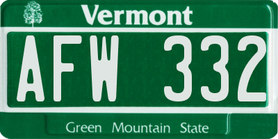 VT license plate AFW332