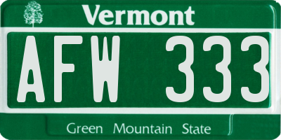 VT license plate AFW333
