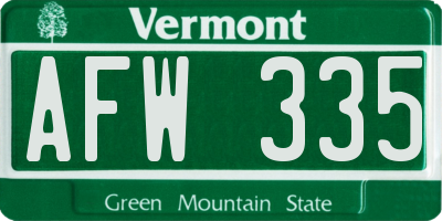 VT license plate AFW335