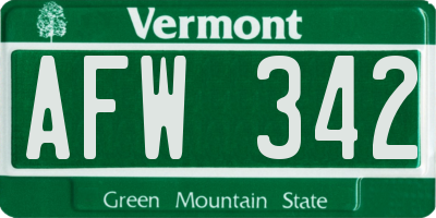 VT license plate AFW342