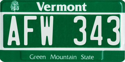VT license plate AFW343
