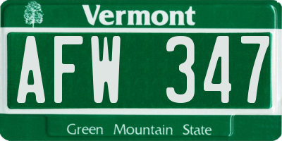 VT license plate AFW347