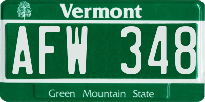 VT license plate AFW348