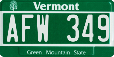VT license plate AFW349