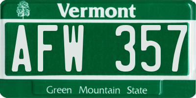 VT license plate AFW357