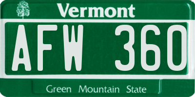 VT license plate AFW360