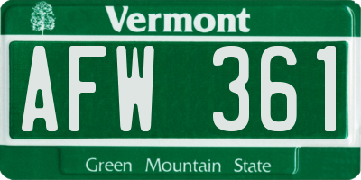 VT license plate AFW361