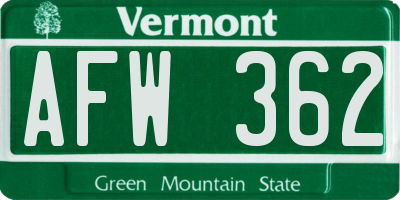 VT license plate AFW362