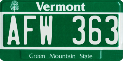 VT license plate AFW363