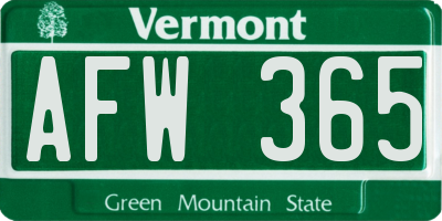VT license plate AFW365