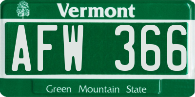 VT license plate AFW366