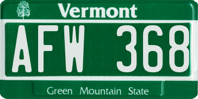 VT license plate AFW368