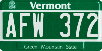 VT license plate AFW372