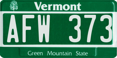 VT license plate AFW373