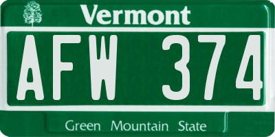 VT license plate AFW374
