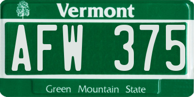 VT license plate AFW375
