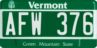 VT license plate AFW376