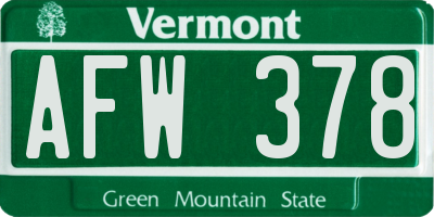 VT license plate AFW378