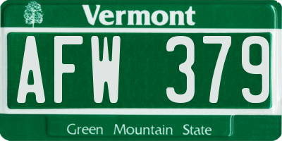 VT license plate AFW379