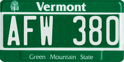 VT license plate AFW380