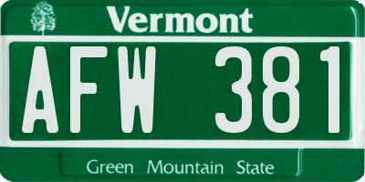 VT license plate AFW381