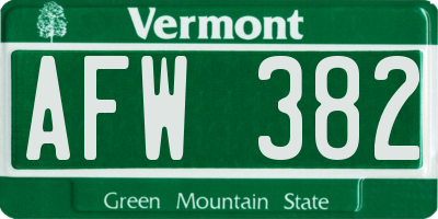 VT license plate AFW382