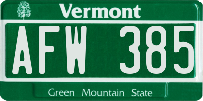 VT license plate AFW385