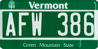VT license plate AFW386