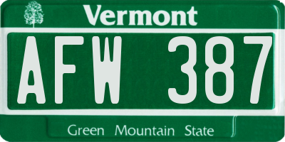 VT license plate AFW387