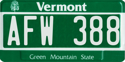 VT license plate AFW388
